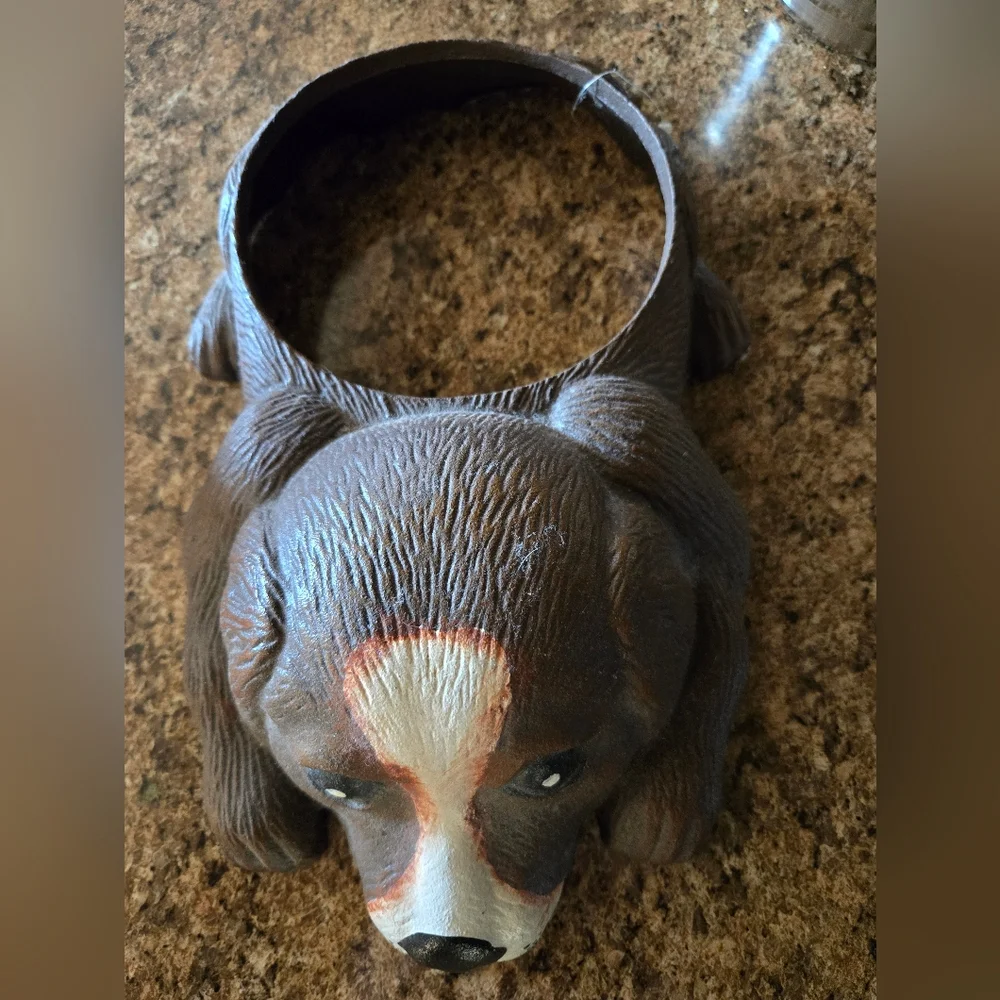 Dog-Shaped Cast Iron Heavy Duty Brown Pet Bowl With Stainless Steel Insert